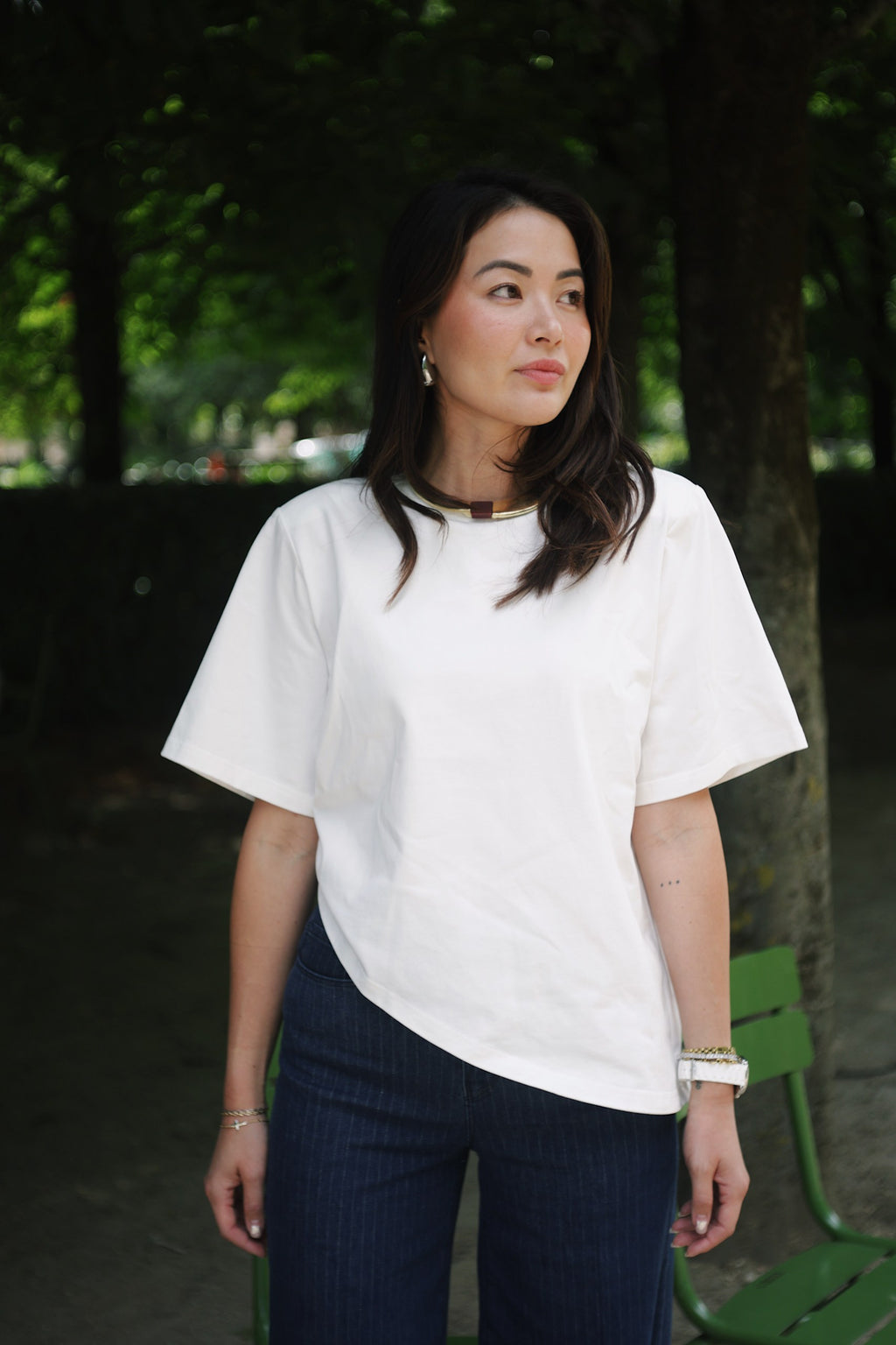 Essential One-Sided Cinched T-Shirt (White)