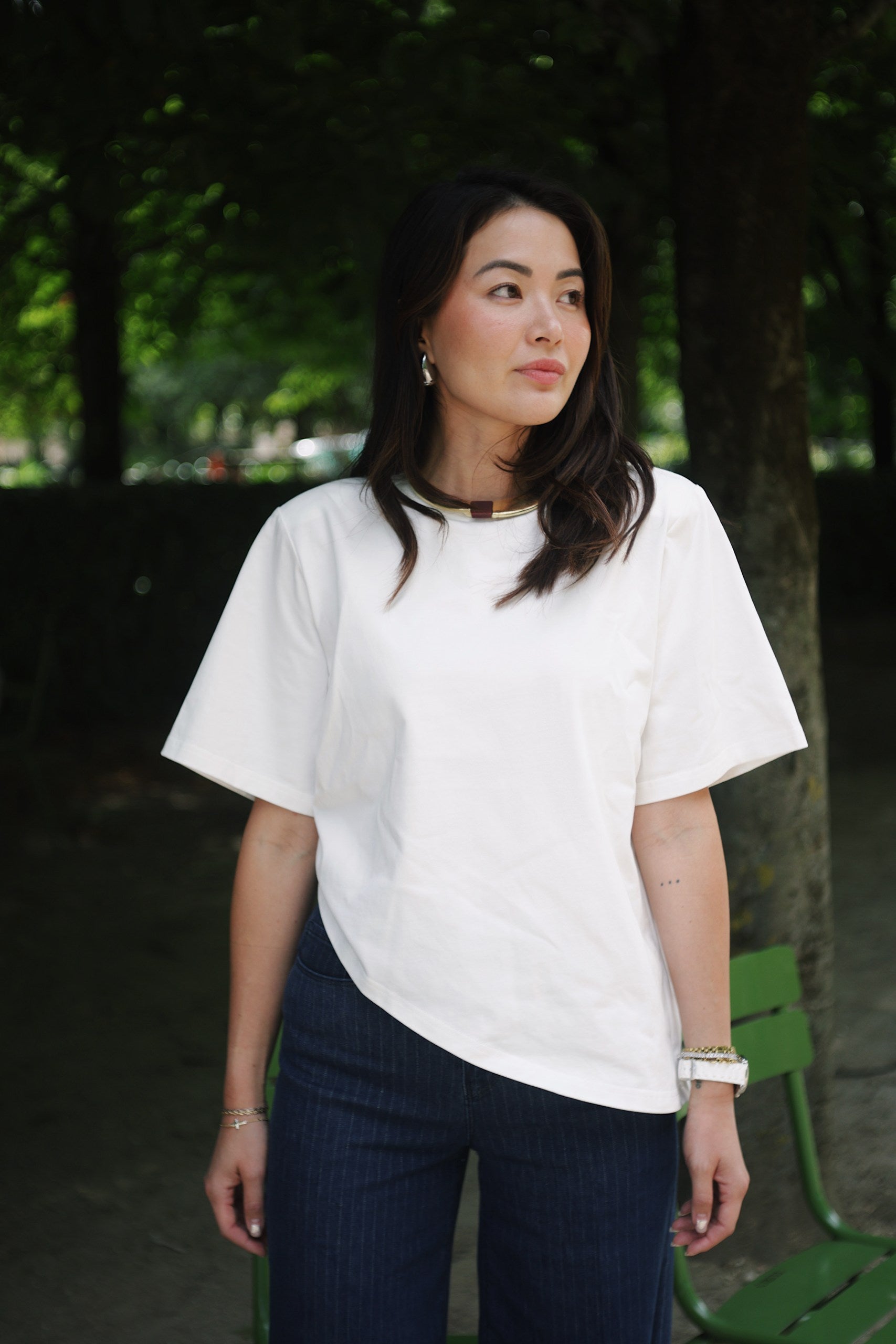 Essential One-Sided Cinched T-Shirt (White)